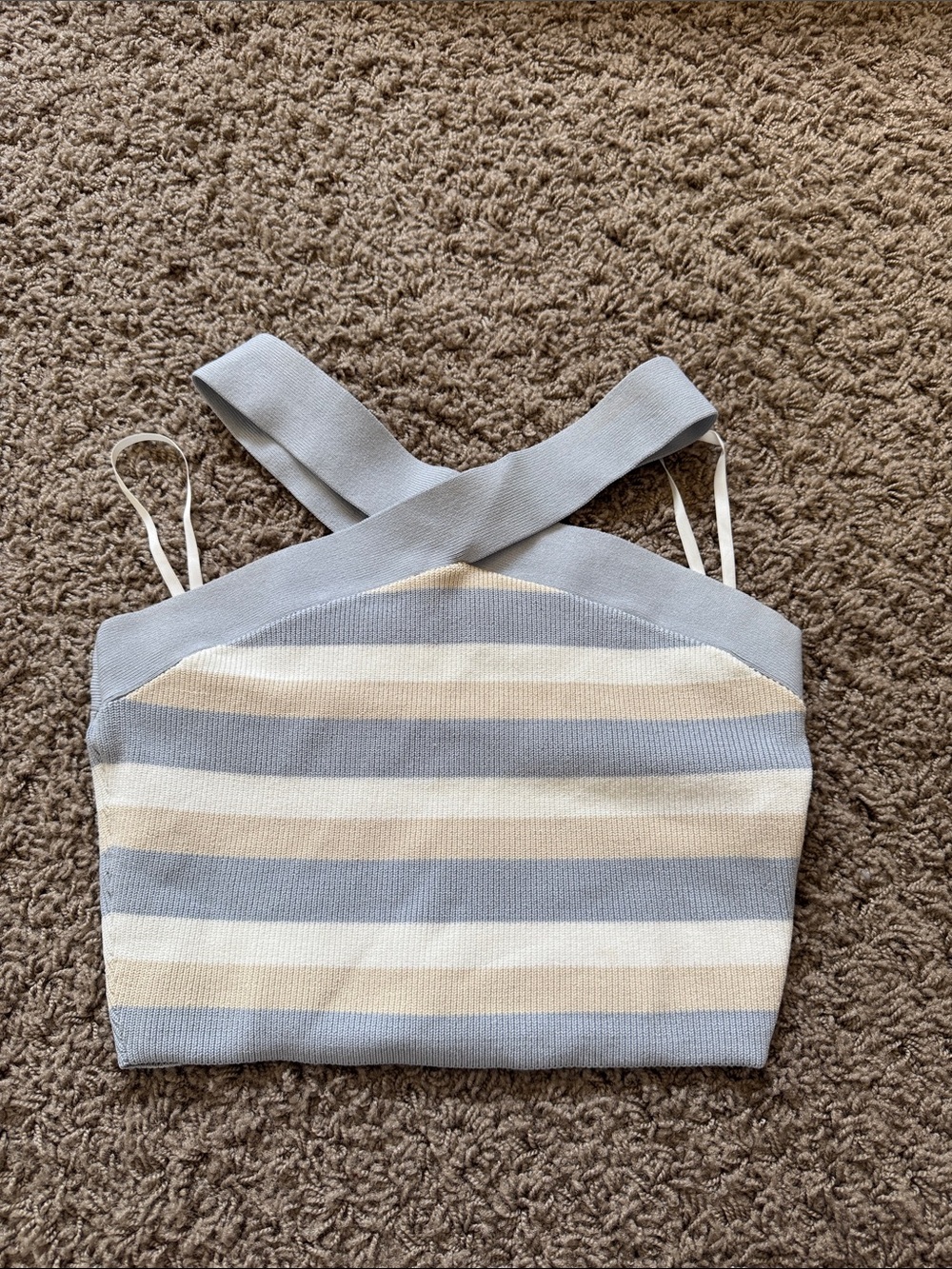 Aritzia Striped Crossback Knit Crop Top in Light Blue and Cream